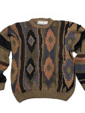 Deadstock Oversized 80s Retro Diamond Patterned Pullover Sweater Size L